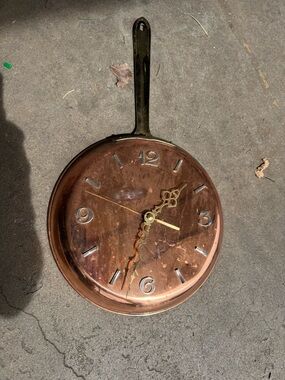 Vintage Copper and Brass Skillet Wall Clock, Frying Pan Clock,